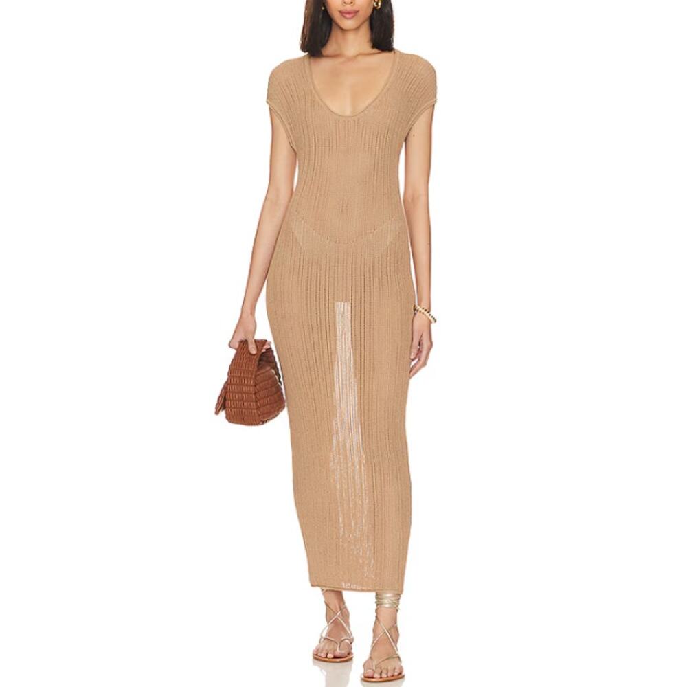 Tropic Of C 'Ladder' Brown Semi Sheer Crochet Dress Size M